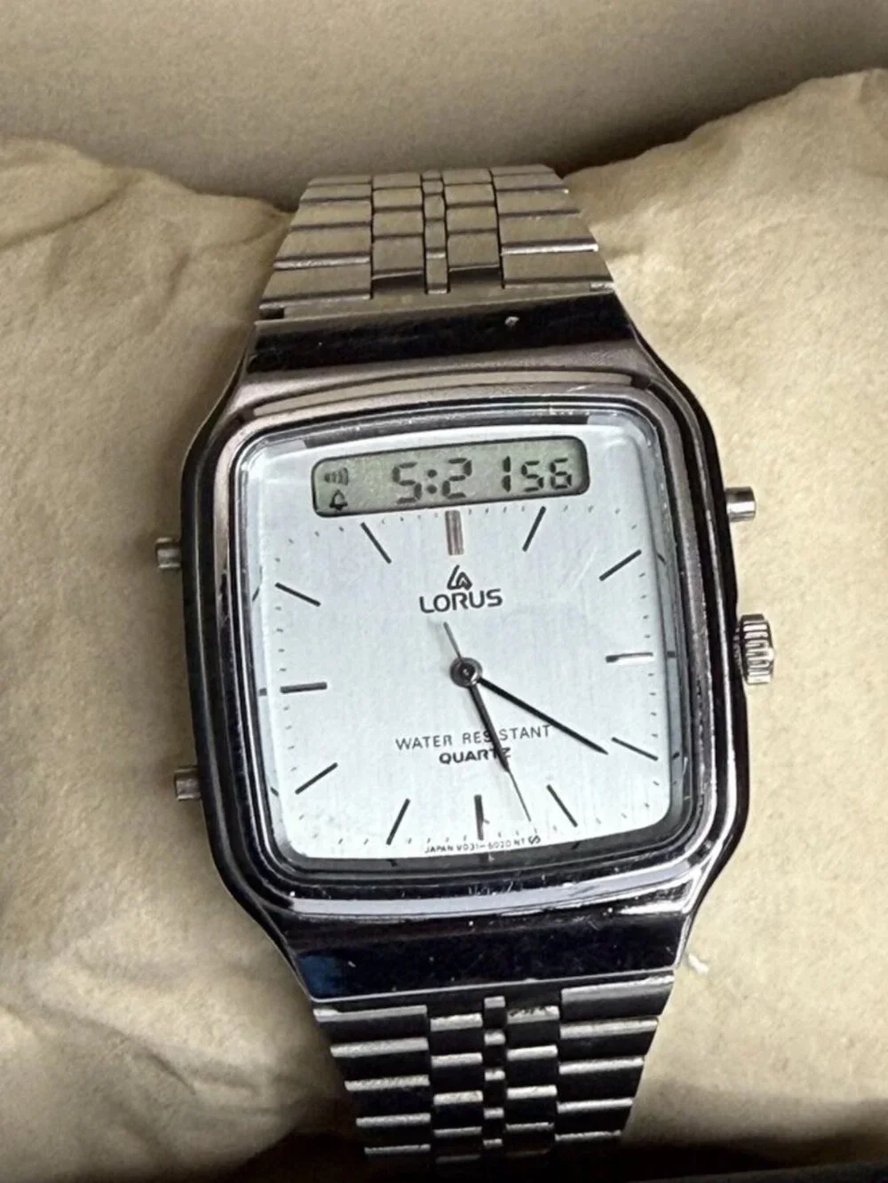 RARE Vintage 1980's Lorus by Seiko V031 Ana-Digi Watch Silver Dial Orig Bracelet
